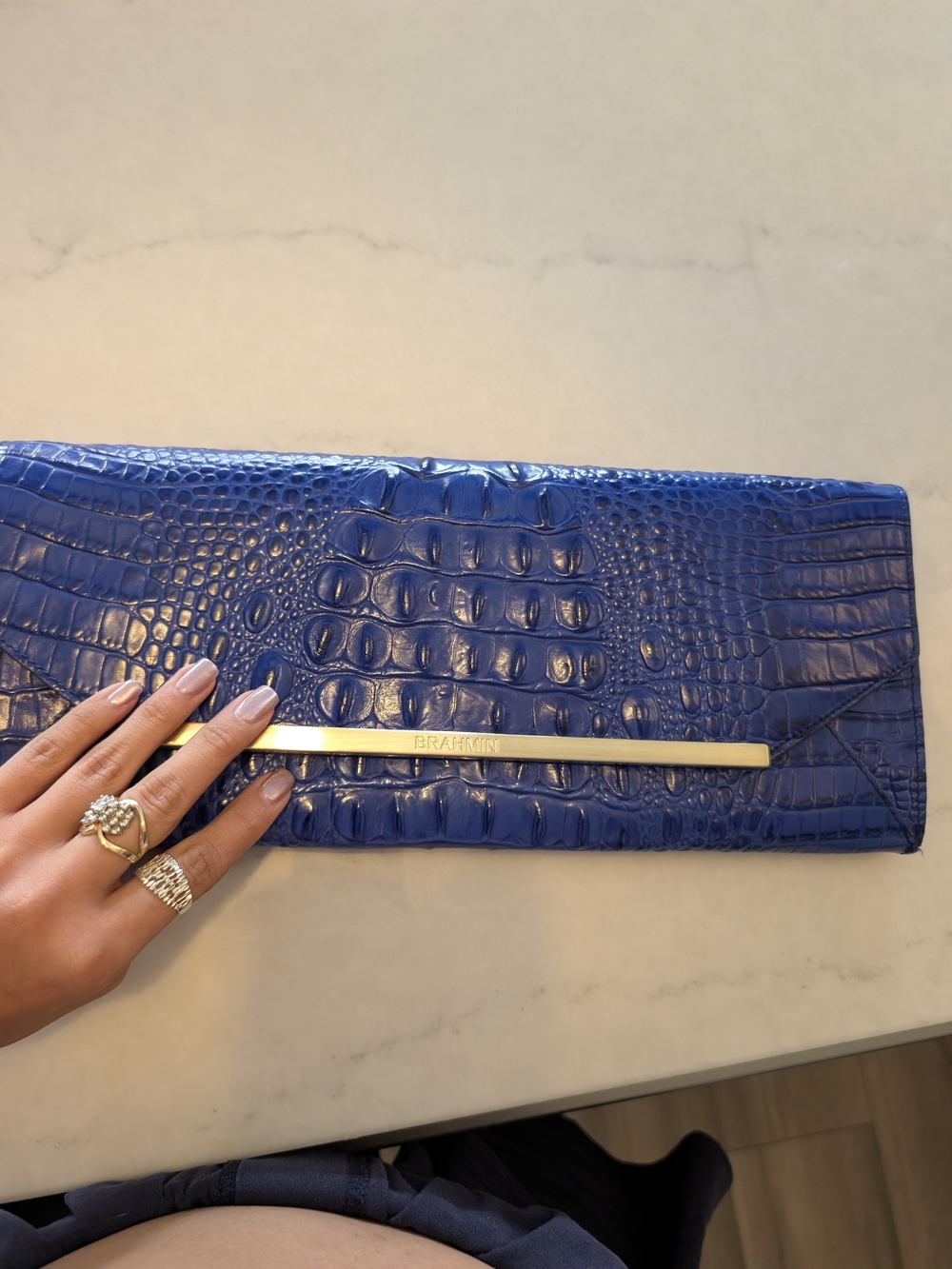 Brahmin Blue Croc-Embossed Leather Clutch